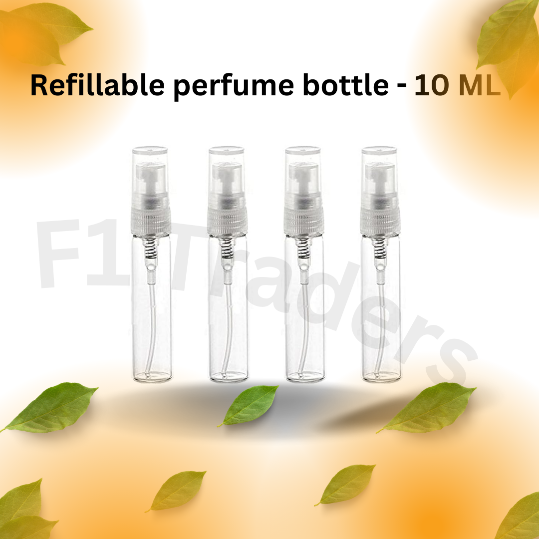 F1 Traders Refillable Perfume Bottles – Clear Plastic Spray, 10ml Capacity, Pack of 4 – Elegant and Compact Design for Perfume, Essential Oils, and Aromatic Waters